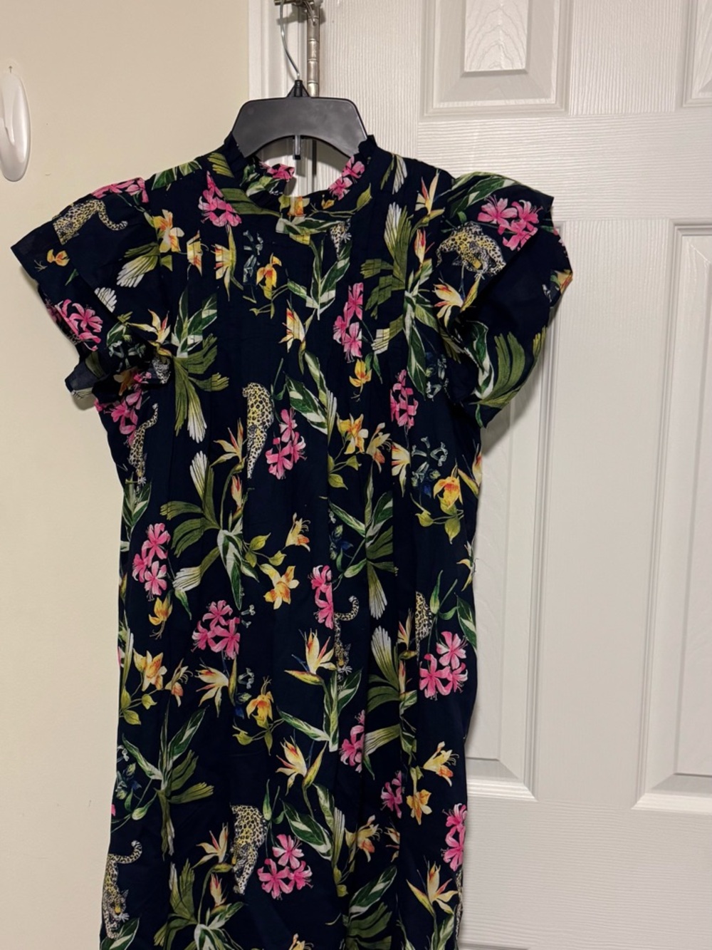 crown & ivy Navy Tropical Floral Print Dress with Pink & Yellow Accents - Picture 3 of 4